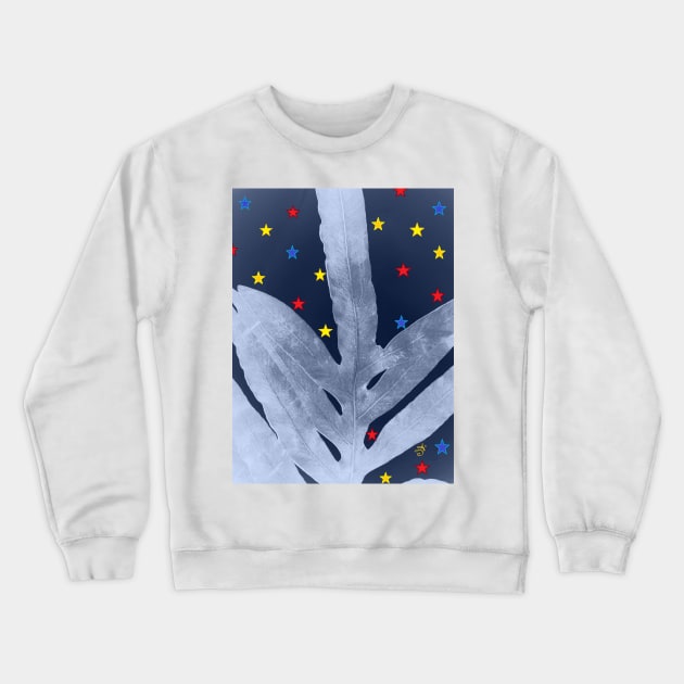 Green Fern Silver Blue with Starry Night, Stars Crewneck Sweatshirt by ANoelleJay